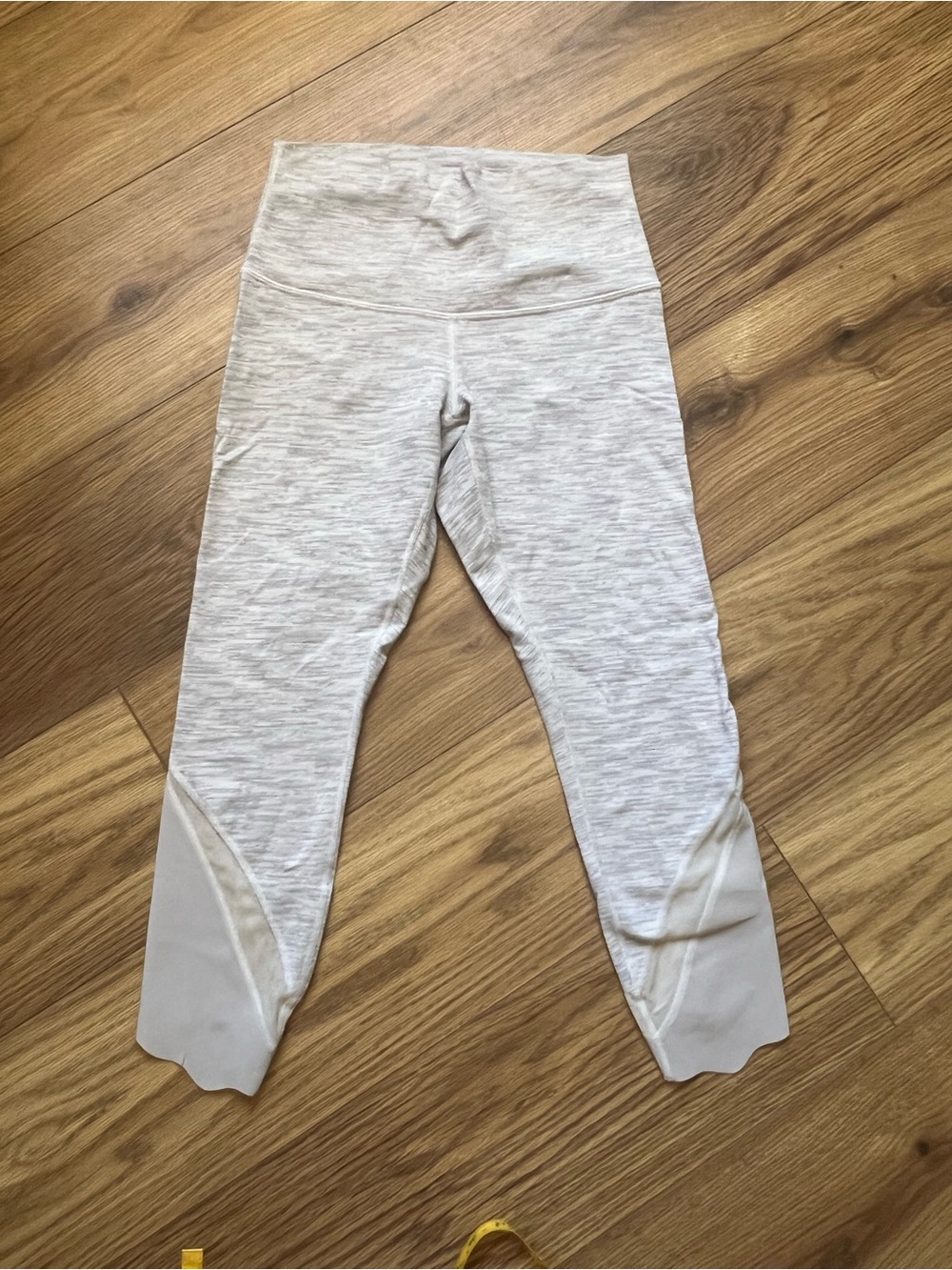 Lululemon Women’s Heathered Grey Cropped  Leggings with Sheer leg Bottom